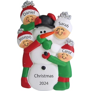 Personalized Family Christmas Ornament 2025 Custom Family of 4 Ornament, Family of Four Ornament, Dad Mom Kids Ornament - Building Snowman