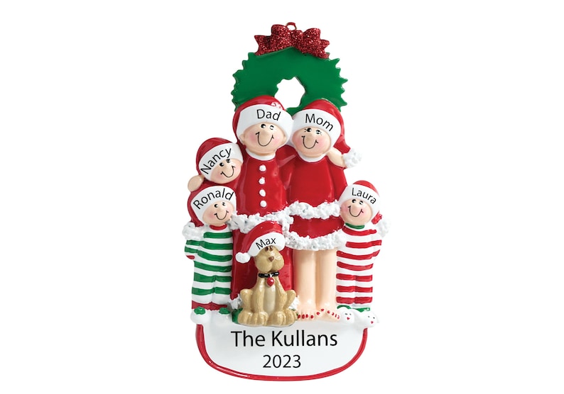Family Ornament With Dog Personalized Family Christmas Ornament With ...