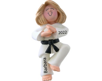 Personalized Karate Girl Ornament, Taekwondo Gift for Her, Custom Karate Gifts For Girls Kid 2023 Ornament, Martial Art Kickboxing /Ju Jitsu