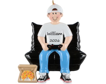 Teen Boy Gamer Ornament Personalized 2026, Video Gaming Christmas Gift with Controller, Gamer Keepsake for Son Grandson