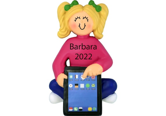 Christmas 2022 Tablets Girl With Tablet Ipad Personalized Christmas Kid Ornament 2021 | Etsy