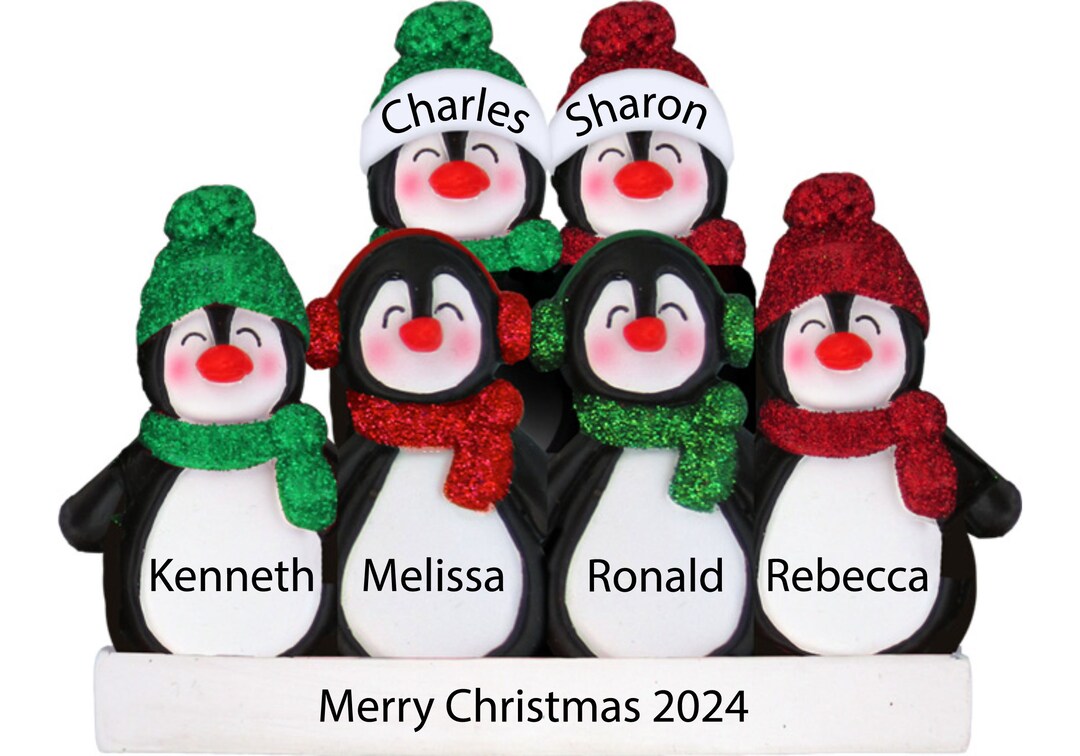 Penguin Family Ornament Personalized Family of 6 Six Ornament ...