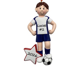 Boys Soccer Ornament Personalized 2026, Soccer Player Christmas Gift for Boys Teens, Youth Soccer Keepsake for Son Grandson Soccer Lover