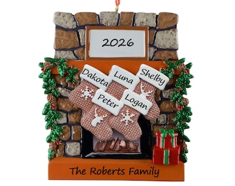 Family of 5 Fireplace Ornament Personalized 2026, Family of Five Christmas Ornament 5 Name Stockings Keepsake, Gift for Parents Grandparents