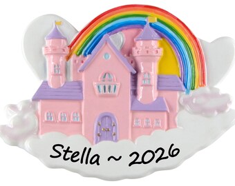 Princess Castle Ornament Personalized 2026, Pink Castle Christmas Birthday Gift for Girls, Rainbow Princess Keepsake for Toddler Daughter