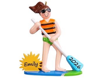 Paddle Board Ornament Personalized 2026, SUP Stand Up Paddle Board Christmas Gift for Women, Mom Wife, Beach Lake Vacation Keepsake