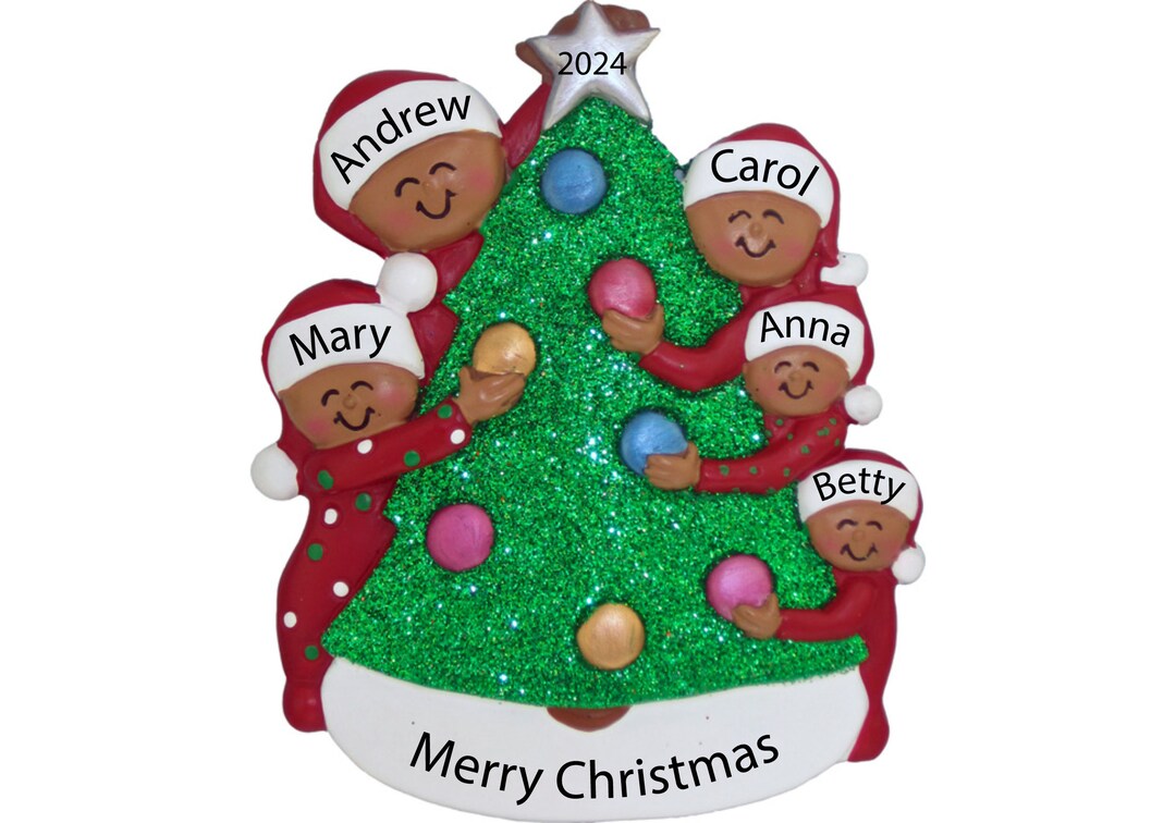 African American Family Christmas Ornament 2025, Custom Black Family of ...