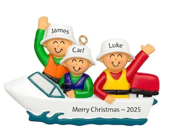 Boat Christmas Ornament Personalized 2025 Family of 3 Boating Ornament Custom Pantoon Gifts Lake Life Gifts, Boat Gifts, Ocean Ornament