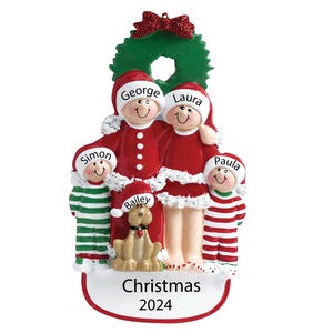 Family Ornament with Dog Personalized Family Christmas Ornament With Pet Custom Family of 4 Ornament With Dog Ornament Family of Four