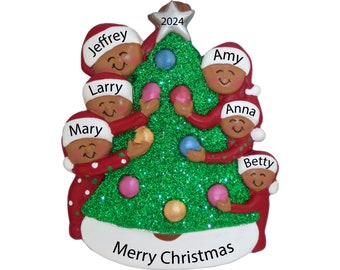 African American Family Christmas Ornament 2025, Custom Black Family of 6 Ornament, Grandkids Ornament, Grandchildren Ornament Family of Six