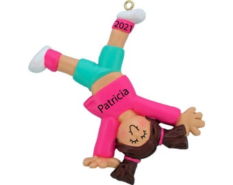 Personalized Kid Love Tumbling Cartwheel Girl Personalized Ornament - Brunette