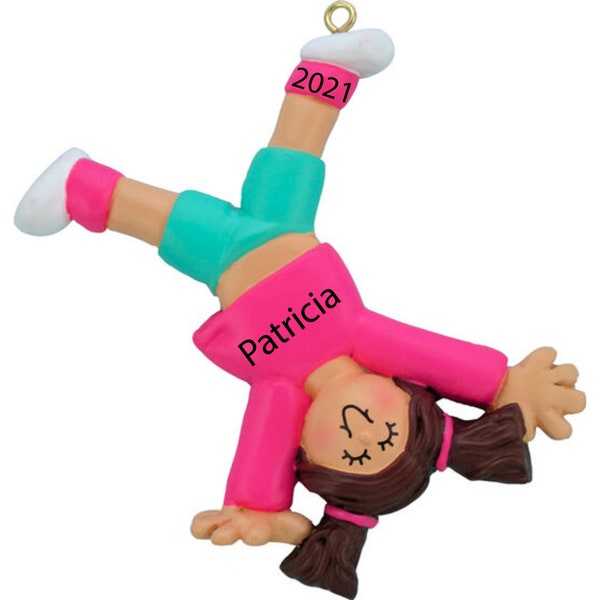 Personalized Kid Love Tumbling Cartwheel Girl Personalized Ornament - Brunette