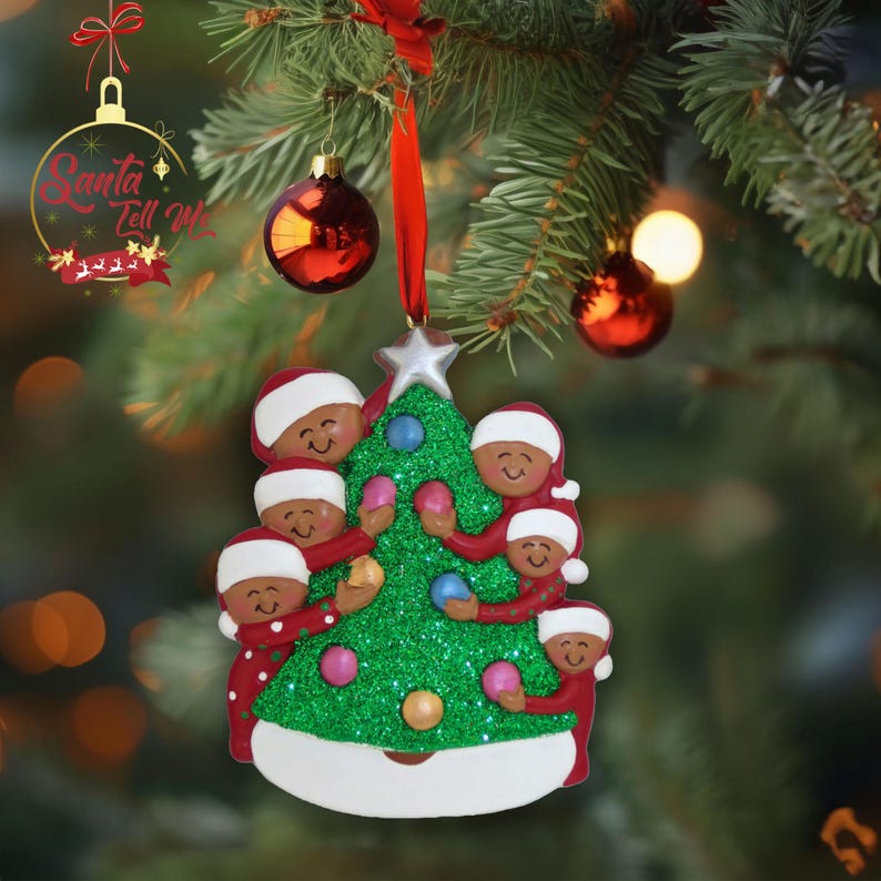 African American Family Christmas Ornament 2025, Custom Black Family of ...