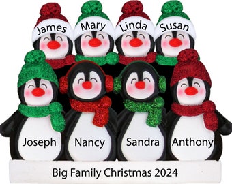 Penguin Family Ornament, Family Of 8 Christmas Ornament, Family Christmas Ornament, Large Family Ornament Personalized, 2023 Ornament Family