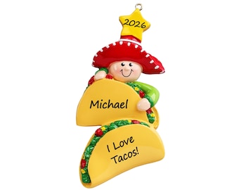 Taco Ornament Personalized 2026, Mexican Food Christmas Ornament, Funny Taco Lover Gift, Taco Tuesday Foodie Keepsake for Kids Teens Chef
