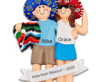 Mexico Christmas Ornament Personalized Couple Travel Ornament 2025 Custom Cancun Christmas Ornament Gift Honeymoon Ornament Family of 2