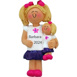 Personalized Christmas Ornaments for Kids 2025, Little Girl Ornament, Custom Name Ornament, Christmas Gifts for Blonde Girl with Baby Doll