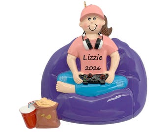 Teen Girl Gamer Ornament Personalized 2026, Video Gaming Christmas Gift with Controller, Gamer Keepsake for Daughter Granddaughter