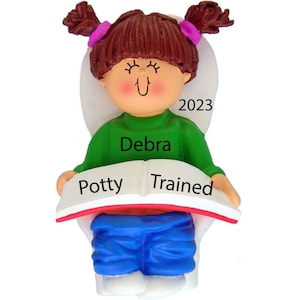 Personalized Toddler Girl Gifts, Christmas Ornament 2025, Potty Trained Babys 2nd Christmas Ornament,Blonde Toddler Learning Toilet Ornament