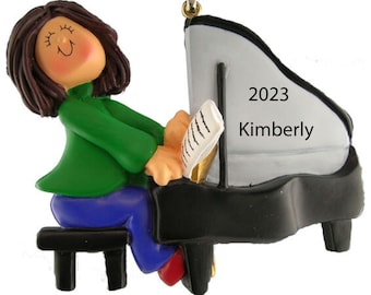 Girl Piano Ornament Personalized Piano Christmas Ornament 2025 Piano Teacher Gift, Piano Gifts for Pianist Gift,  Playing Piano Ornament