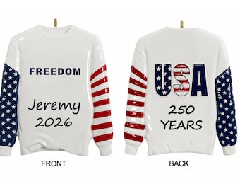 USA Ornament Personalized 2026, 250 Years Patriotic American Flag Christmas Ornament, America Anniversary Gift for USA Lovers
