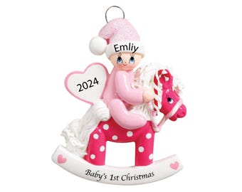 Girl Babys First Christmas Ornament 2026 Personalized Baby 1st Christmas Ornament Custom My First Christmas Ornament, Rocking Horse Ornament