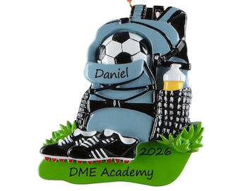 Soccer Ornament Personalized 2026, Soccer Player Christmas Gift, Soccer Ball Cleats Backpack Keepsake for Boys Girls Team, Soccer Mom Gift