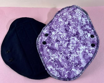 Single Heavy Flow Reusable menstrual Cloth Pad/1pc with Period Eco Waterproof PUL & Organic Cotton Core/Purple Flannel Print/Easy care