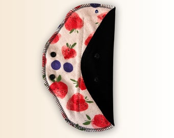 9” Reusable Period Pad/Strawberry blueberry/Liner/Medium/Heavy/Eco Waterproof PULCore/Washable Organic Cotton/wing snap/starter pad/gift her