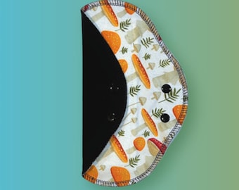 Mushroom Print Reusable Cloth Pads, Organic Cotton Core, Leak-Resistant (Light to Heavy Flow)