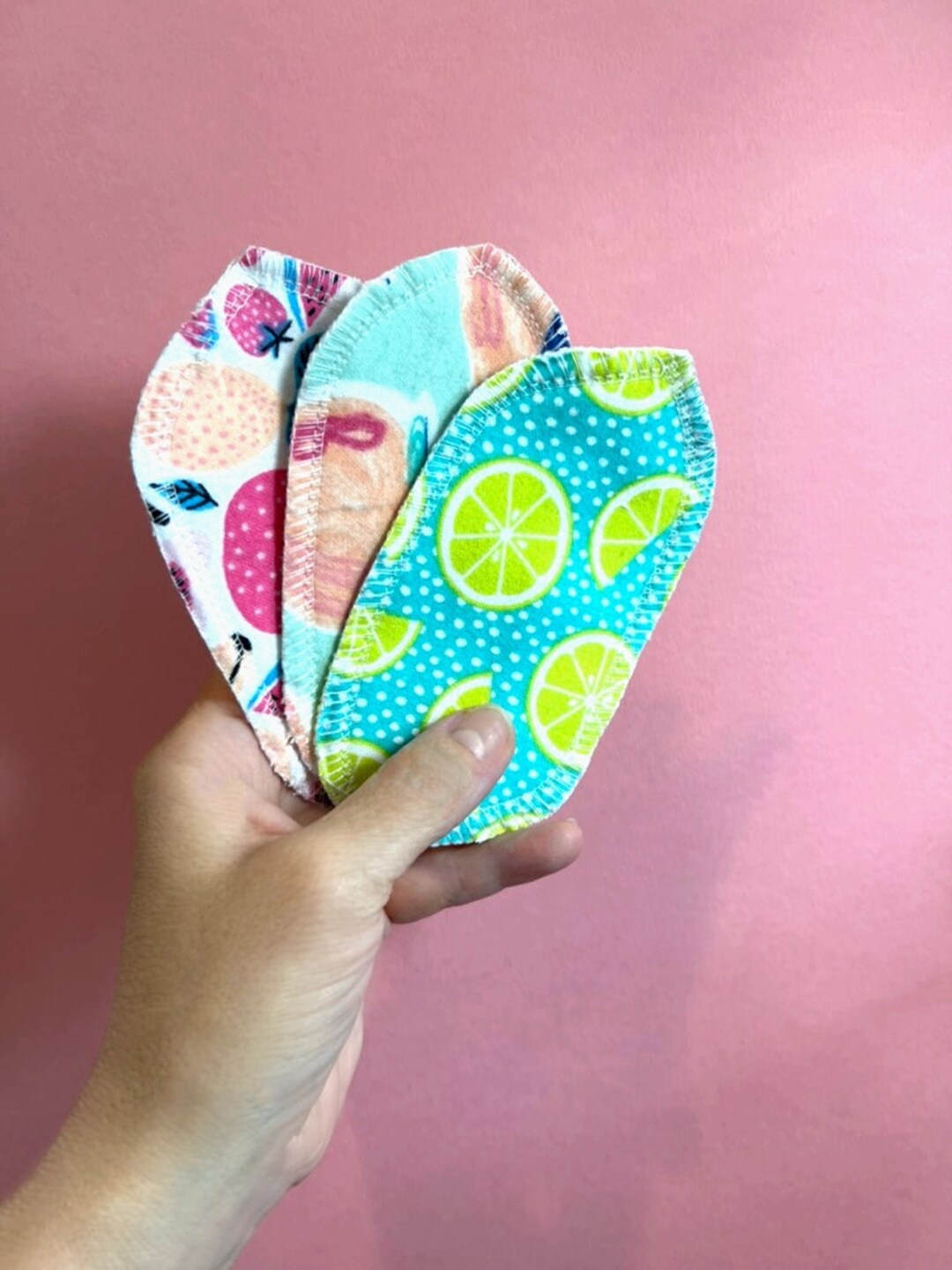 Set of 15 5x2.5 Interlabial Pads/ 3ply 100 Cotton Flannel/fruit Print