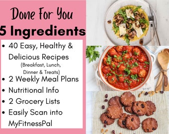 5 Ingredients only! Healthy Recipes | Printable Recipe eBook | Meal Plan Cookbook | Whole Foods | Clean Eating PDF | Recipe Pack
