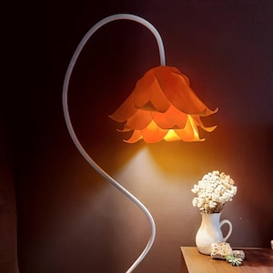 Elegant and unique 30th birthday gift for her, orange floor lamp, soft orange light accent, casual home decor, orange photo props