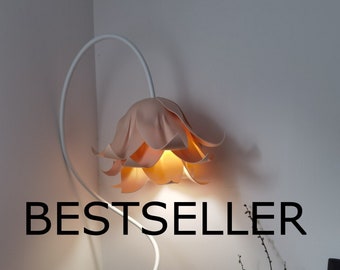 Modern floor lamp for warm,elegant home,Powder rose/beige standing lamp, bluebell shaped light shade, Unique housewarming or birthday gift,