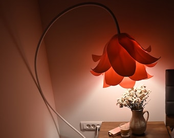 Elegant floor light for home, Abstract shaped shade, Warm pastel pink accent, Statement light, Bluebell, Tinker bell, Unique gift
