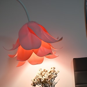 Elegant floor light for home, Abstract shaped shade, Warm pastel pink accent, Statement light, Bluebell, Tinker bell, Unique gift