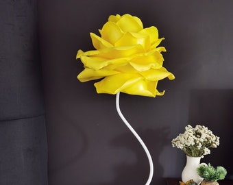 Yellow rose-inspired floor lamp for indoors, yellow flower decor, pastel yellow room decor, big flower decor, tall lights for home