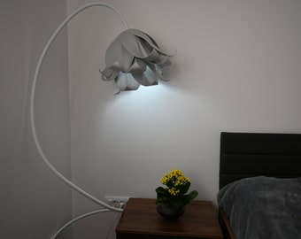 Grey, silver elegant space saving floor lighting - fun home decor floor lamp - flower accent - minimalist lights - bluebell playful shape