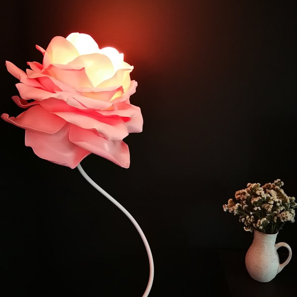 Fairy lamp - Rose Floor Lamp - Warm Pink Flower - modern home decor - Girlfriend gift - giant forever rose -  gift inspiration, moving gift