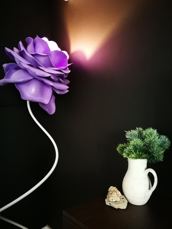 Purple rose in corner floor lighting, big indoor lamp, energy saving bulb, purple flower decor, standing adjustable lamp for home, gift idea