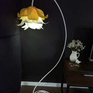 Elegant and unique floor lamp for living room, yellow and white lamp accent, white flower accent, minimalist bluebell lights, gift for her image 8