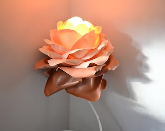 Perfect lamp for new home owner, High stretching stand, Earth tones flower rose, two color lamp, forever rose, big rose floor light