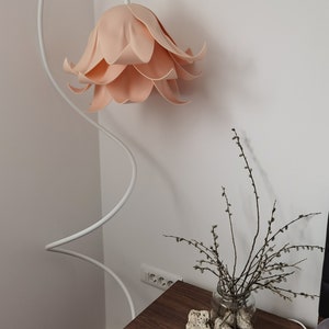 Modern floor lamp for warm,elegant home,Powder rose/beige standing lamp, bluebell shaped light shade, Unique housewarming or birthday gift, image 9