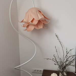 Modern floor lamp for warm,elegant home,Powder rose/beige standing lamp, bluebell shaped light shade, Unique housewarming or birthday gift, image 2