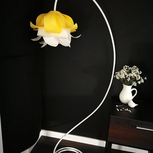 Elegant and unique floor lamp for living room, yellow and white lamp accent, white flower accent, minimalist bluebell lights, gift for her image 10