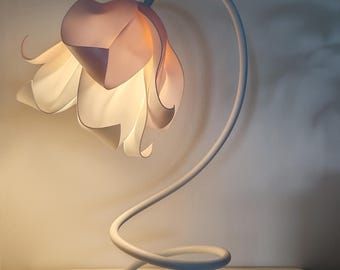 Bluebell desk lamp - light pink and white flower accent - vintage inspired statement decor - elegant lamp - tinker bell - coffee table light