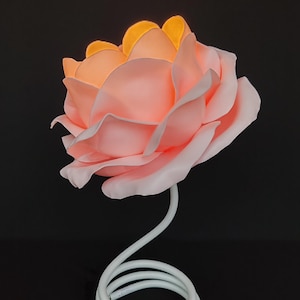 Elegant and unique  lighting; Table or desk flower lamp for bedroom; beige-pink flower accent; Minimalist lights; Rose decor for cozy home