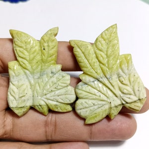 Pair Of Natural Yellow Serpentine Handmade Carving, Serpentine Carving, Mughal Cut Carving, Serpentine Gemstone, Serpentine Crystal, GR-203