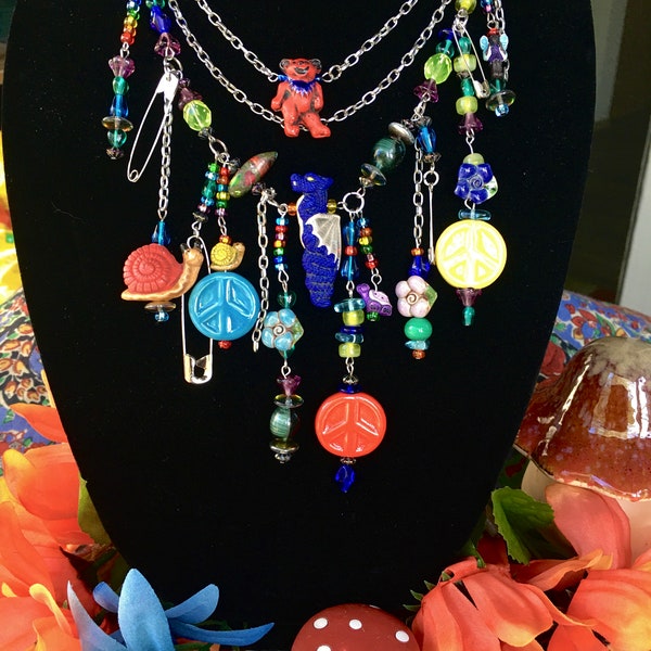 Colorful maximalist charm necklace