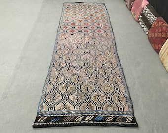 Brown kilim runner rug, Farmhouse Kilim Runner Rug, rug runner, vintage runner, area runner, turkish runner, kilim runner, area runner